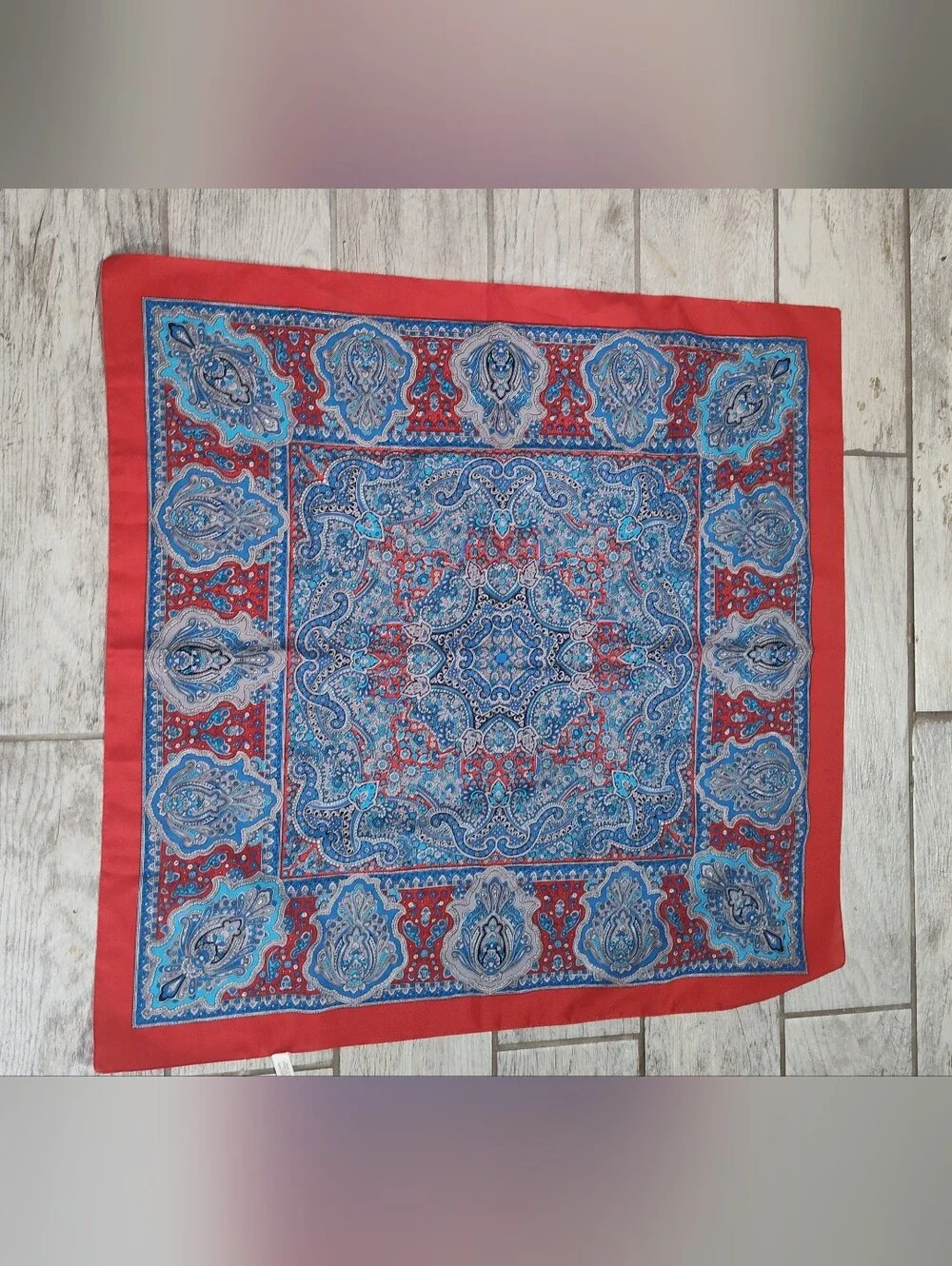 Vintage  Red and Blue Paisley Print Square Scarf